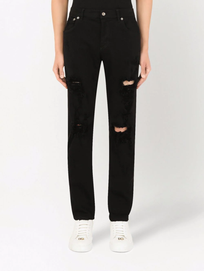 Shop Dolce & Gabbana Mid-rise Straight Leg Jeans In Schwarz
