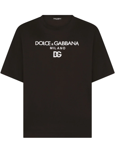 Shop Dolce & Gabbana Logo-embroidered Cotton T-shirt In Schwarz