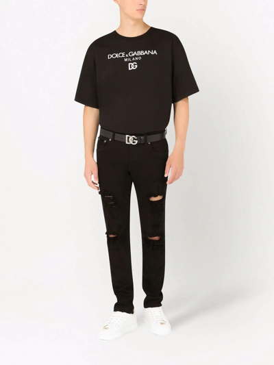 Shop Dolce & Gabbana Logo-embroidered Cotton T-shirt In Schwarz