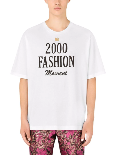 Shop Dolce & Gabbana Dg Plaque Slogan Print T-shirt In Weiss