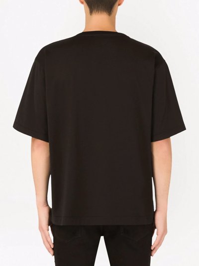 Dolce & Gabbana Jersey Round-neck T-shirt With Dg Milano Embroidery In Schwarz