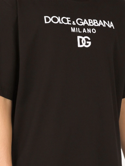 Dolce & Gabbana Jersey Round-neck T-shirt With Dg Milano Embroidery In Schwarz