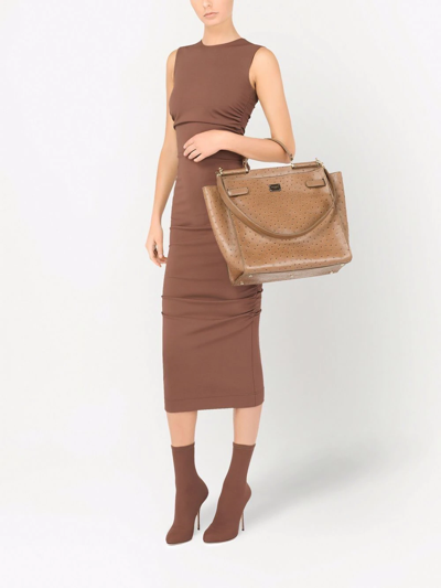 Dolce & Gabbana Ruched Sleeveless Jersey Midi Dress In Braun