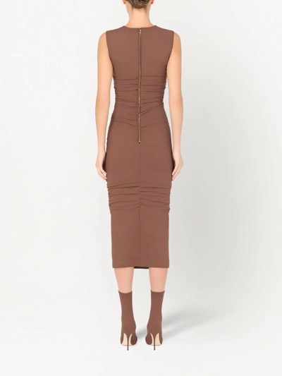 Dolce & Gabbana Ruched Sleeveless Jersey Midi Dress In Braun