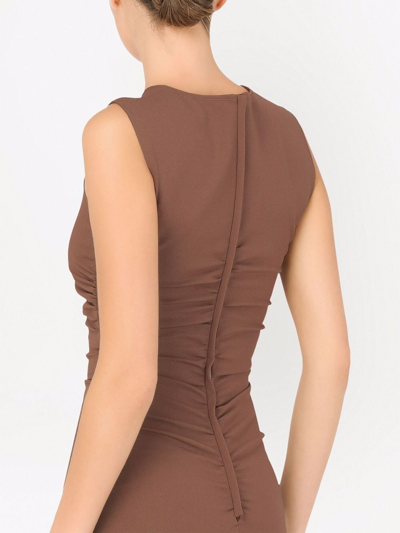 Dolce & Gabbana Ruched Sleeveless Jersey Midi Dress In Braun