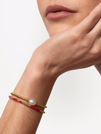 Shop Autore Moda Nicola Bead Bracelet Set In Red