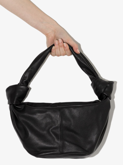 Shop Bottega Veneta Double Knot Leather Shoulder Bag In Black