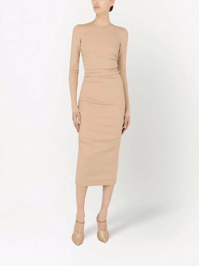 Shop Dolce & Gabbana Draped-detail Midi Dress In Neutrals