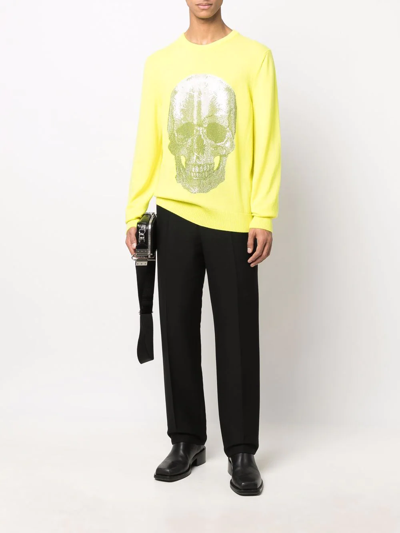 Shop Philipp Plein Skull Logo Knitted Sweater In Yellow
