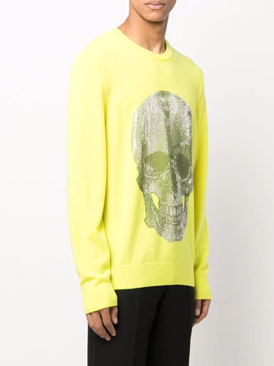 Shop Philipp Plein Skull Logo Knitted Sweater In Yellow