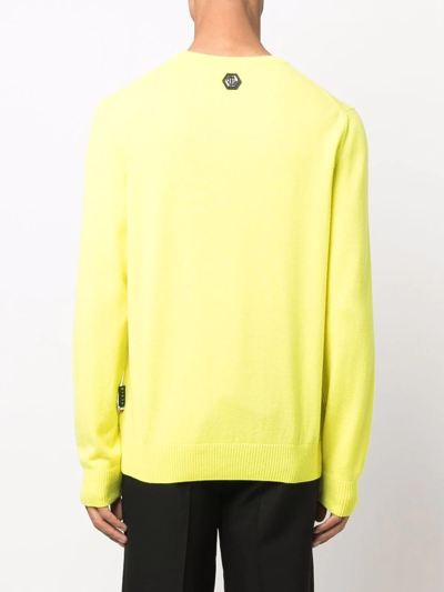 Shop Philipp Plein Skull Logo Knitted Sweater In Yellow