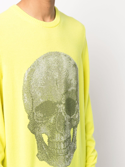 Shop Philipp Plein Skull Logo Knitted Sweater In Yellow