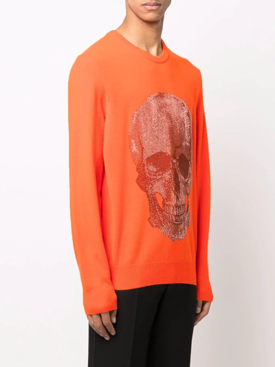 Shop Philipp Plein Skull Print Crewneck Sweater In Orange