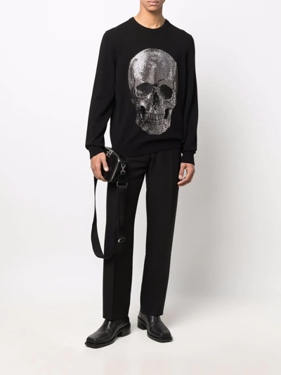 Shop Philipp Plein Iconic Skull Cashmere Sweater In Black