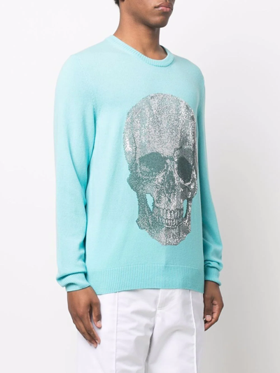 Shop Philipp Plein Skull Print Crewneck Sweater In Blue