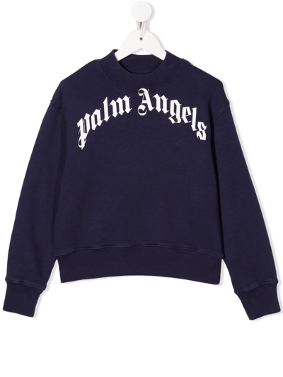 Shop Palm Angels Logo-print Cotton Sweatshirt In Blue
