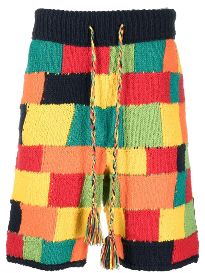 Shop Alanui Patchwork Knitted Shorts In Gelb