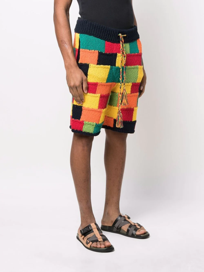 Shop Alanui Patchwork Knitted Shorts In Gelb