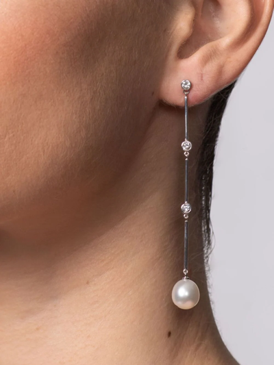 Shop Autore Moda Ellie 9kt White Gold Pearl Drop Earrings In Silver