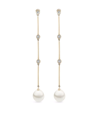 Shop Autore Moda 9kt Yellow Gold Ellie Sapphire And Pearl Earrings