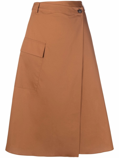 Woolrich Poplin A-line Midi Skirt In Braun