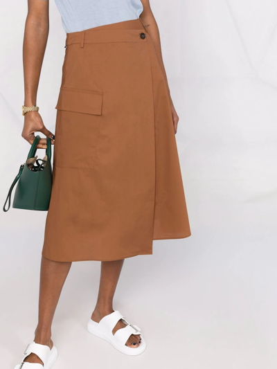 Shop Woolrich Poplin A-line Midi Skirt In Braun