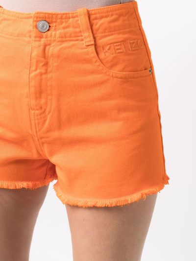 Shop Kenzo Raw-edge Denim Shorts In Orange