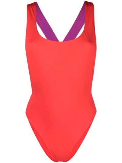 Shop Off-white Logo-band Swimsuit In Rot