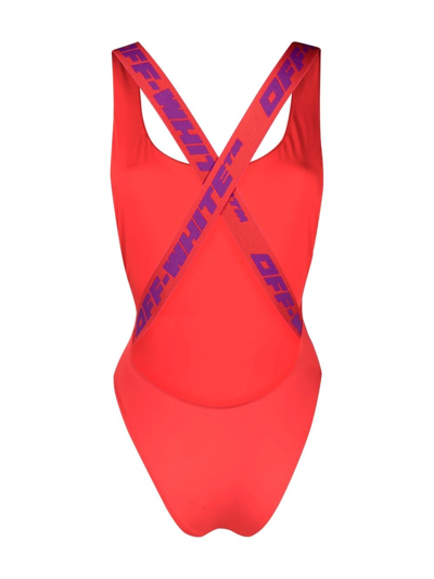 Shop Off-white Logo-band Swimsuit In Rot