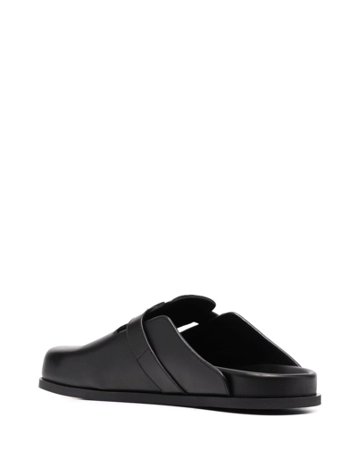 Shop Valentino Vlogo Leather Slippers In Schwarz