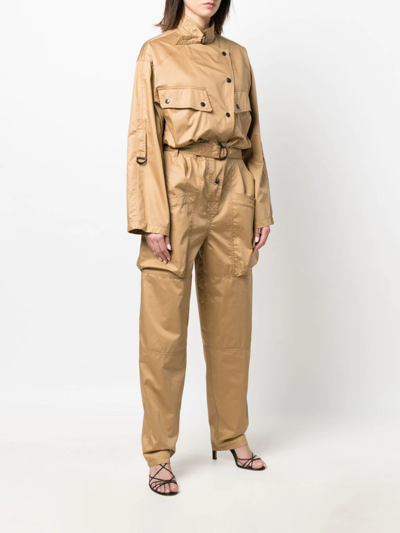 Shop Isabel Marant Notched-collar Long-sleeve Jumpsuit In Nude