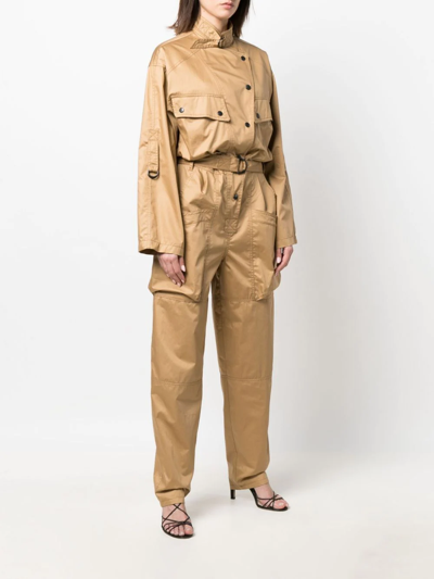 Isabel Marant Notched-collar Long-sleeve Jumpsuit In Nude