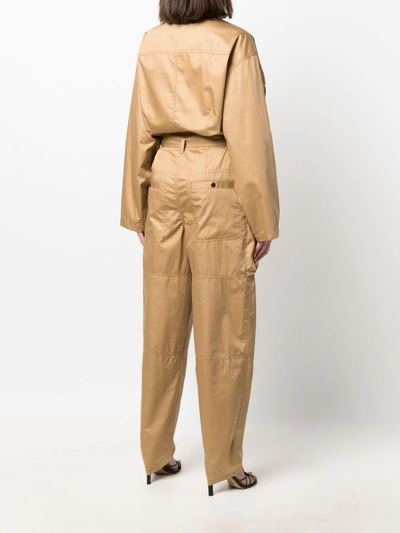 Isabel Marant Notched-collar Long-sleeve Jumpsuit In Nude