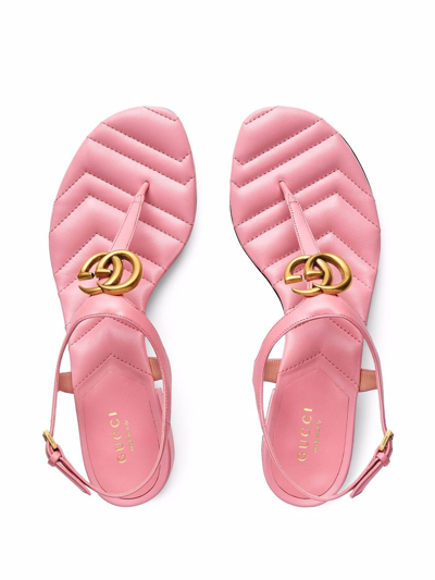 Shop Gucci Double G Leather Sandals In Rosa