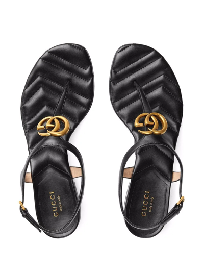 Shop Gucci Double G Leather Sandals In Schwarz