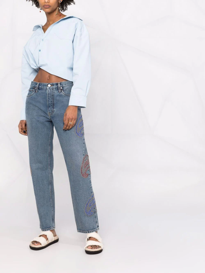 Etro Rhinestone-embellished Paisley Jeans In Blue