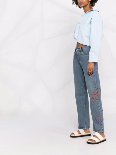 Etro Rhinestone-embellished Paisley Jeans In Blue