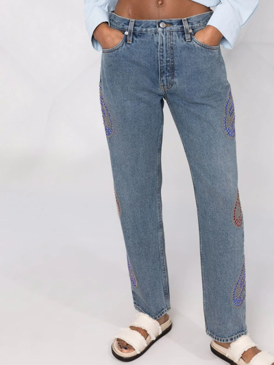 Etro Rhinestone-embellished Paisley Jeans In Blue