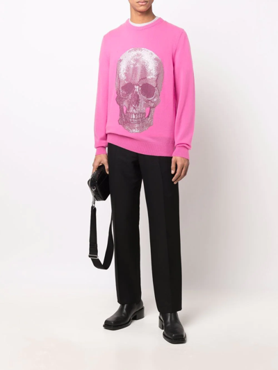 Shop Philipp Plein Iconic Skull Crewneck Sweater In Pink