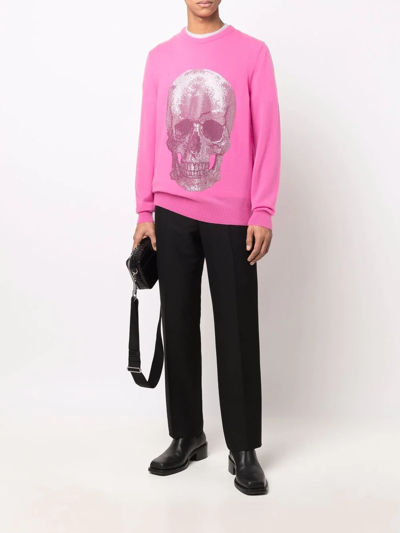 Philipp Plein Iconic Skull Crewneck Sweater In Pink