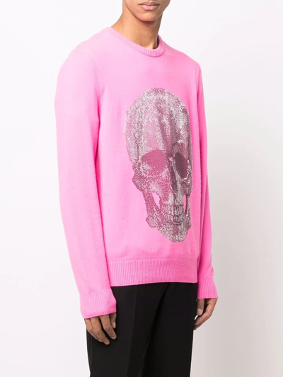 Shop Philipp Plein Iconic Skull Crewneck Sweater In Pink