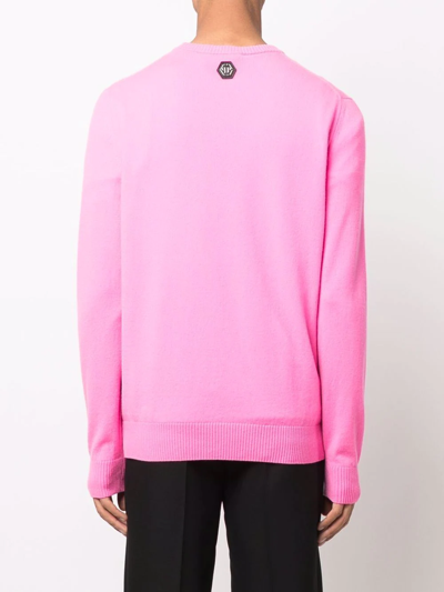 Shop Philipp Plein Iconic Skull Crewneck Sweater In Pink