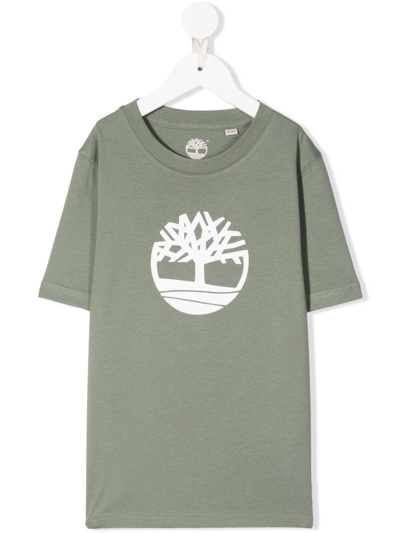 Shop Timberland Logo Crew-neck T-shirt In Green