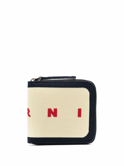 Shop Marni Intarsia-knit Logo Wallet In Neutrals