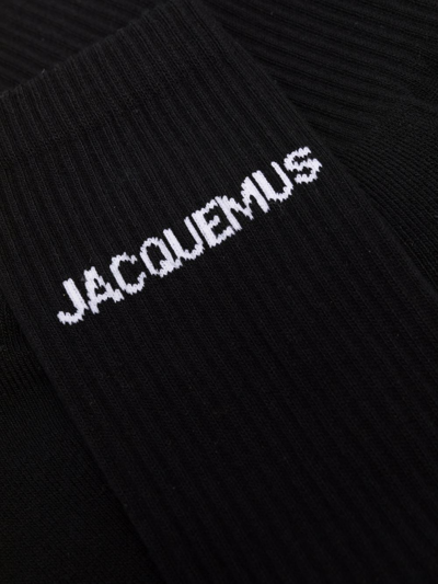 Shop Jacquemus Logo-print Ribbed Socks In Black