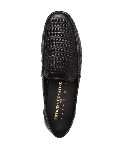 Shop Officine Creative Libre Woven Leather Loafers In Black
