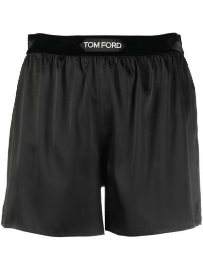 Shop Tom Ford Logo-waistband Satin Shorts In Black