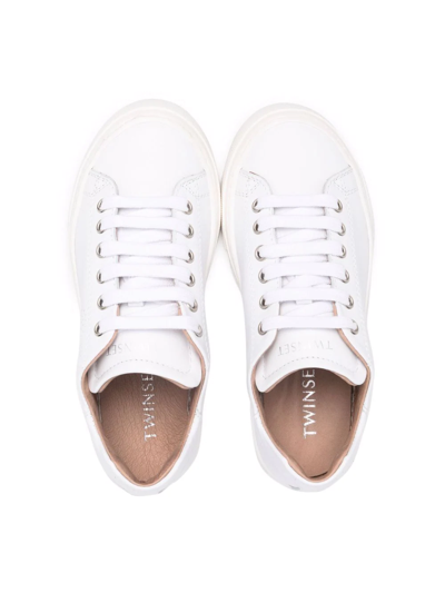 Shop Twinset Lace-up Low-top Sneakers In White