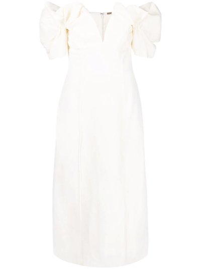 Shop Cult Gaia Muna Puff-sleeves Midi Dress In White