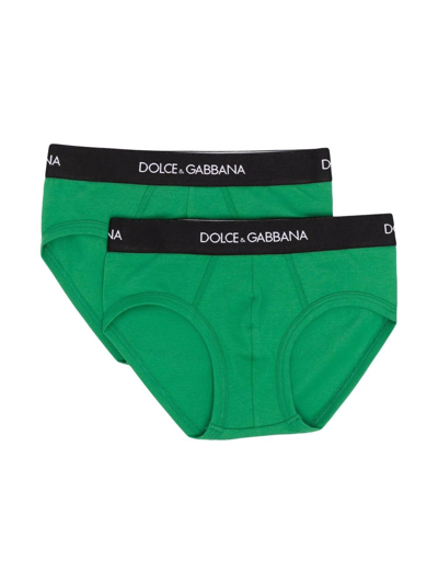 Shop Dolce & Gabbana Logo-waistband Cotton Briefs In Green